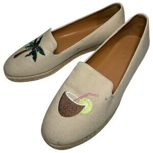 J. Crew Women's Sz 7.5 Palm Tree Cocktail Canvas Slip On Embroidered Espadrilles